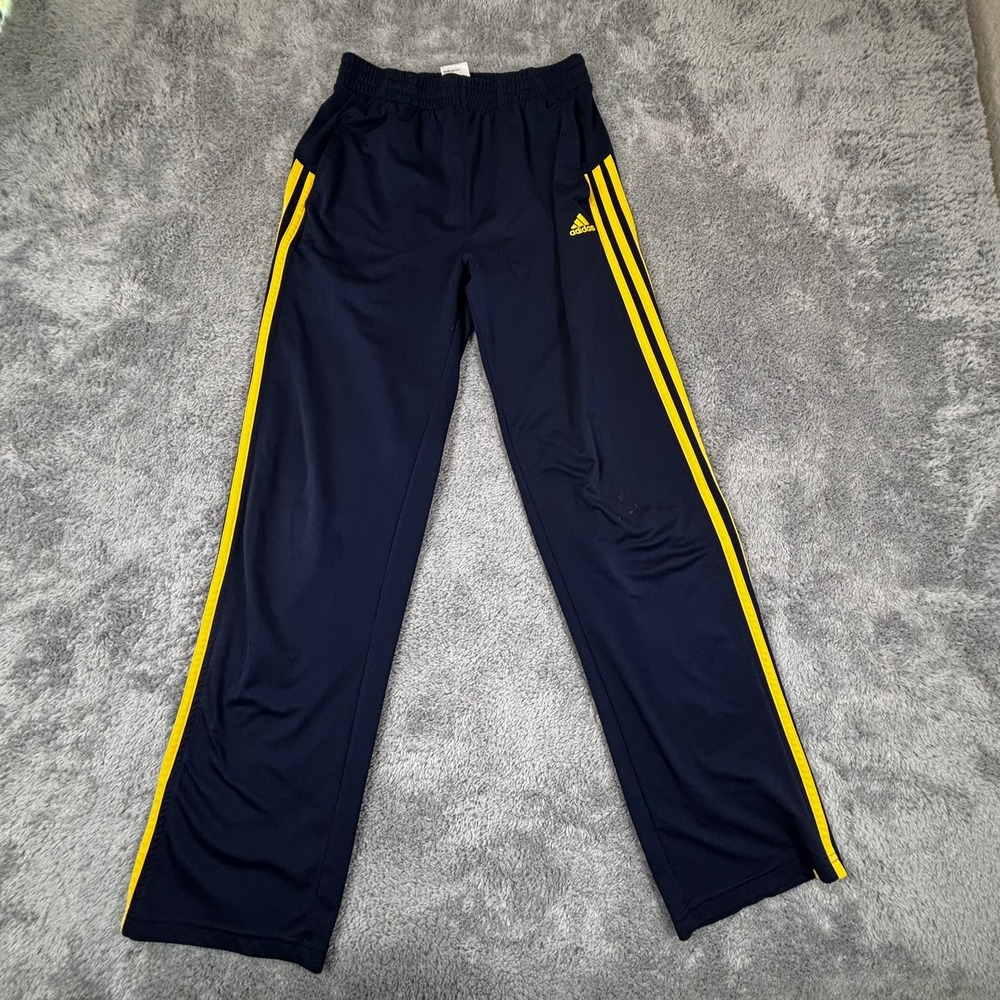 Adidas Boys Navy Blue Yellow Stripe Track Pants Size L 14-16 BC8575M